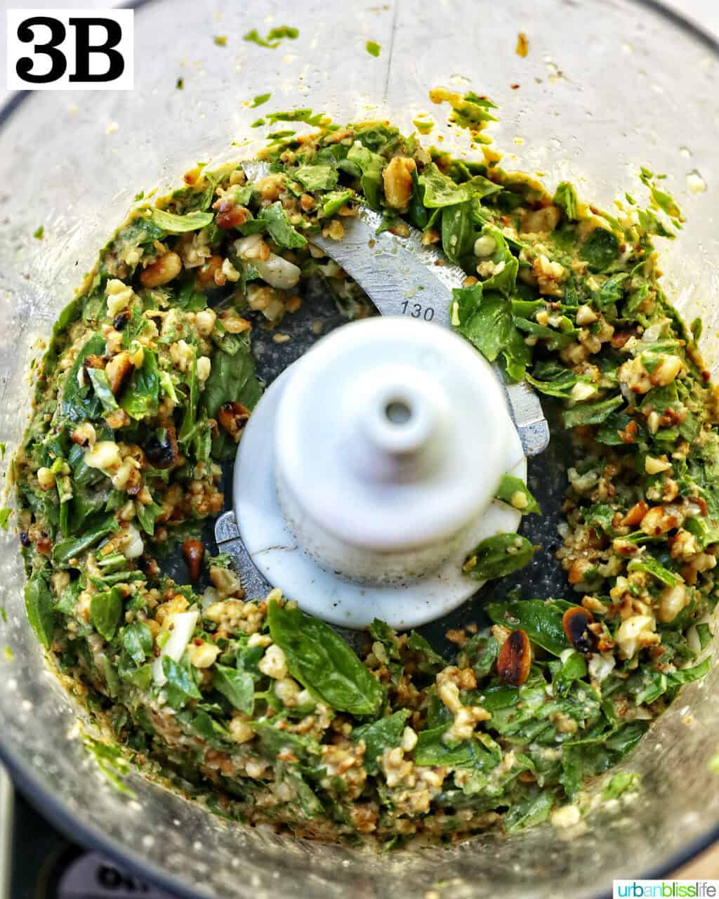 pine nuts, basil leaves, garlic in a food processor.