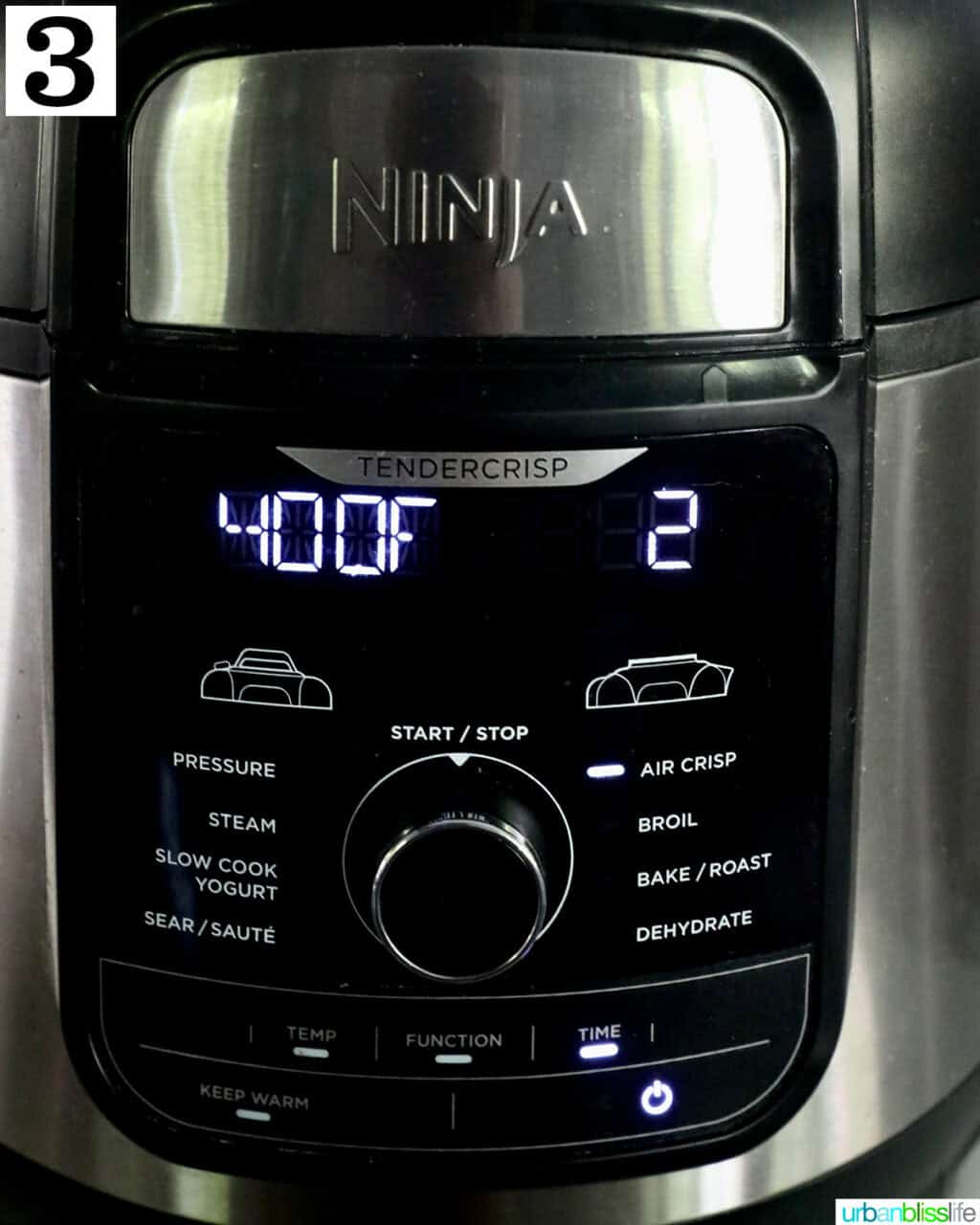 air fryer set to air fry at 400 degrees for 2 minutes.