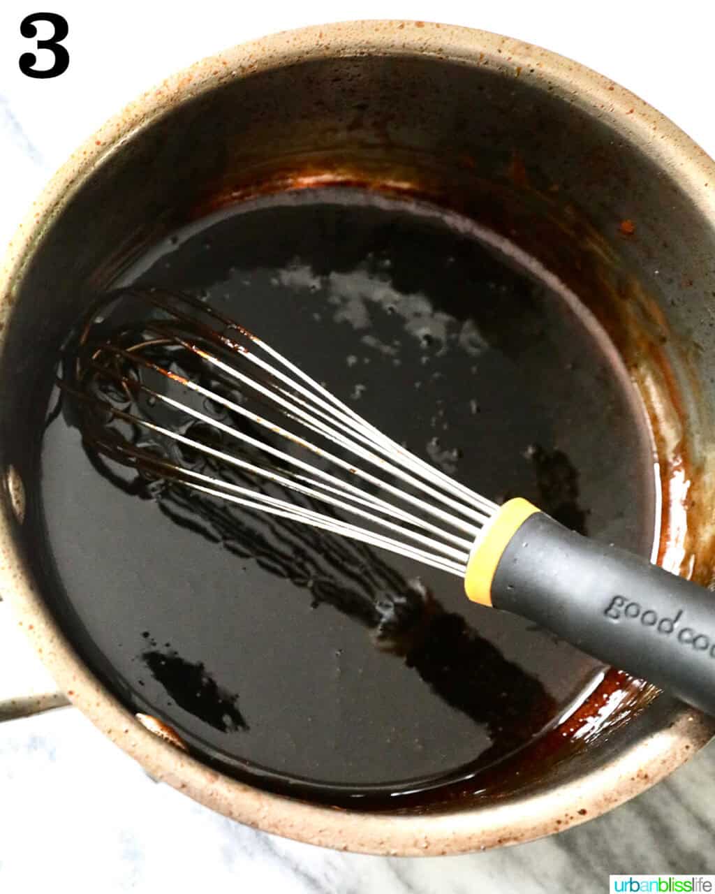 whisk in a saucepan of balsamic glaze.