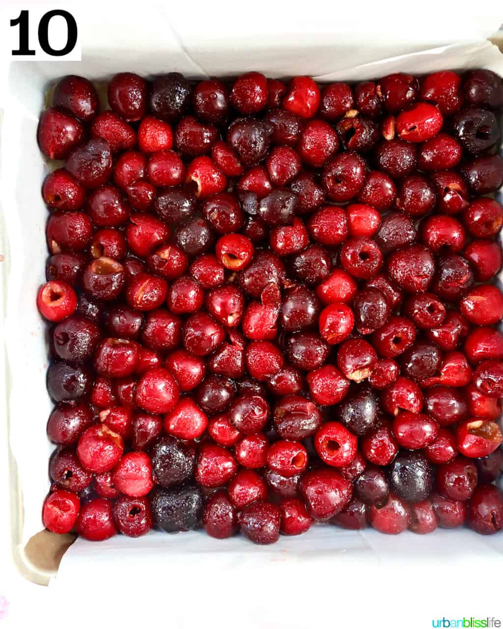 cherry filling in a baking dish.