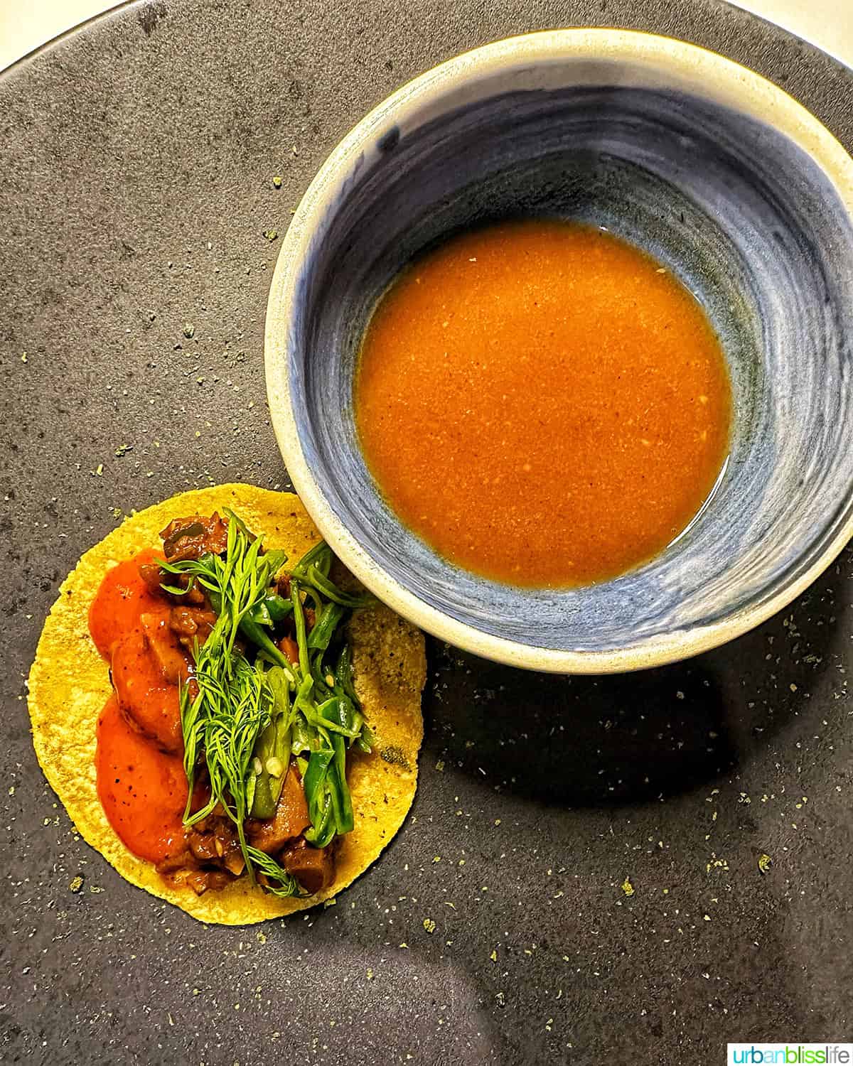 Republica restaurant's take on street tacos with birria sauce.