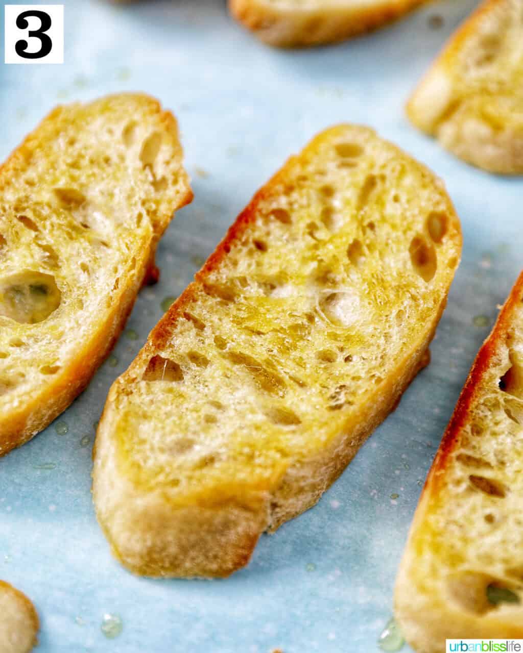baked baguette slices for crostini.
