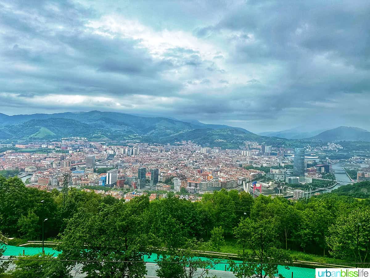 mountain view looking down over the city of Bilbao Spain.
