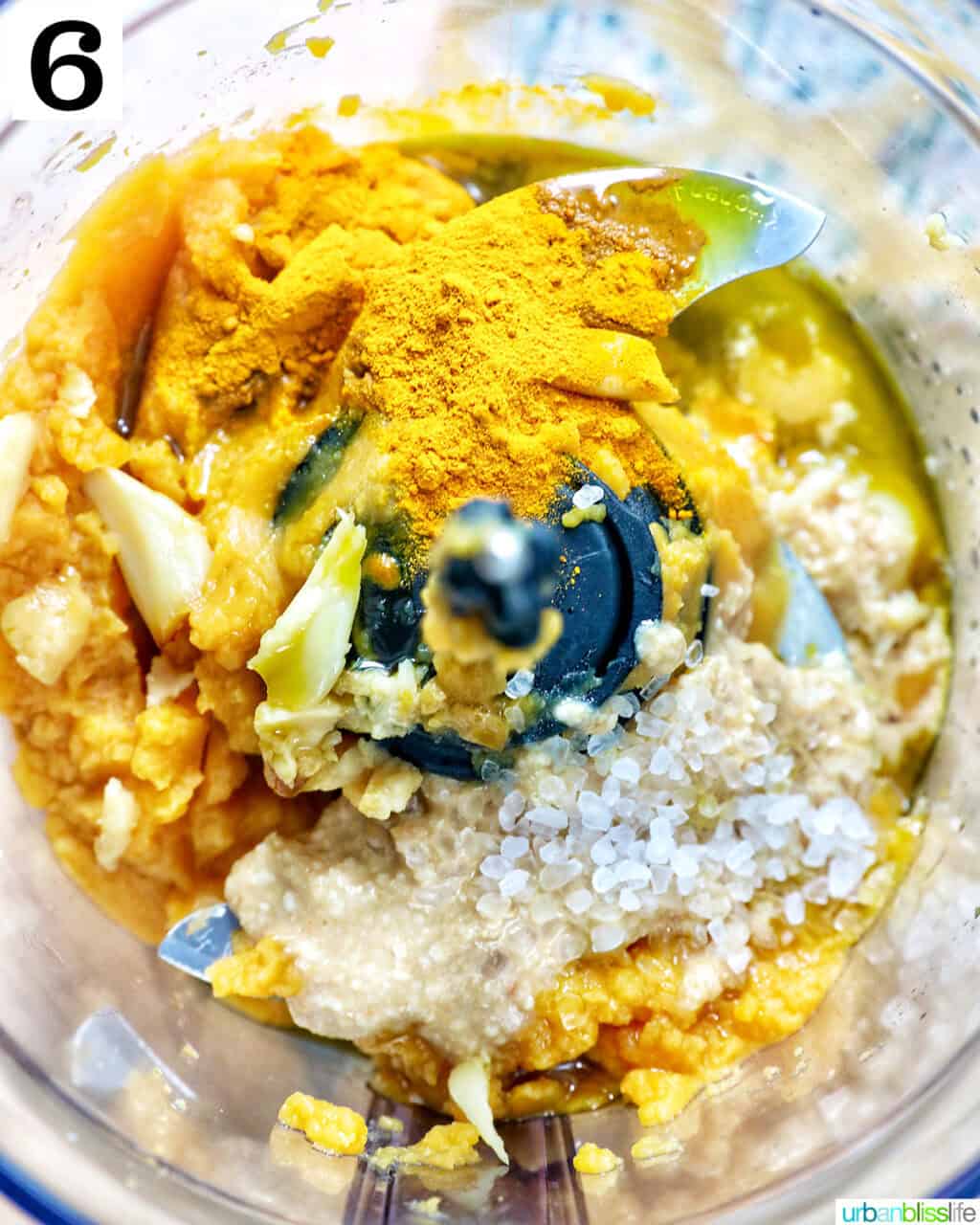 ingredients to make butternut squash dip in a food processor.