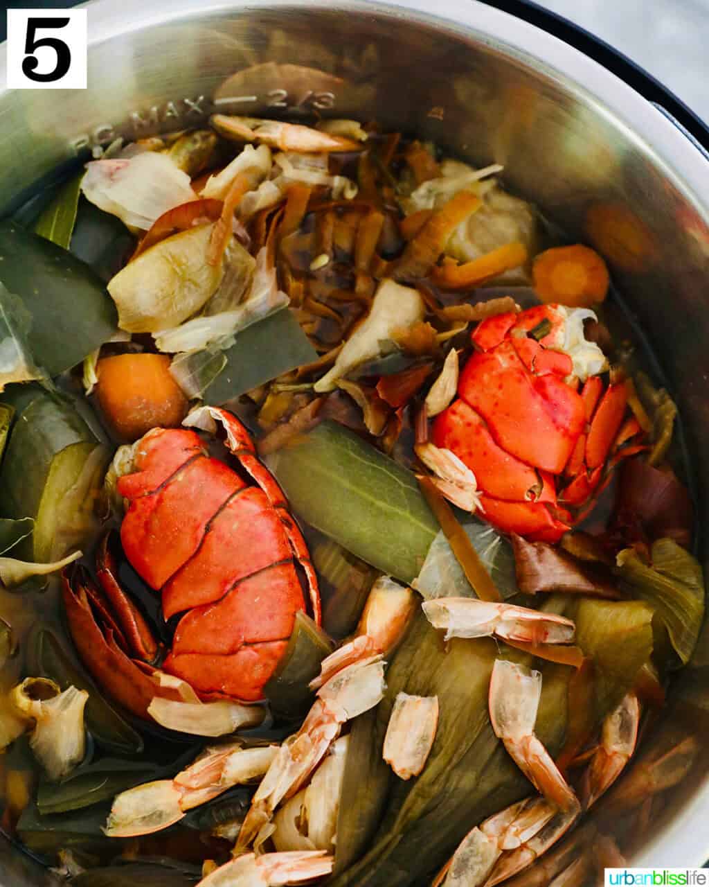 lobster and shrimp shells, plus vegetable scraps cooked in an Instant Pot.