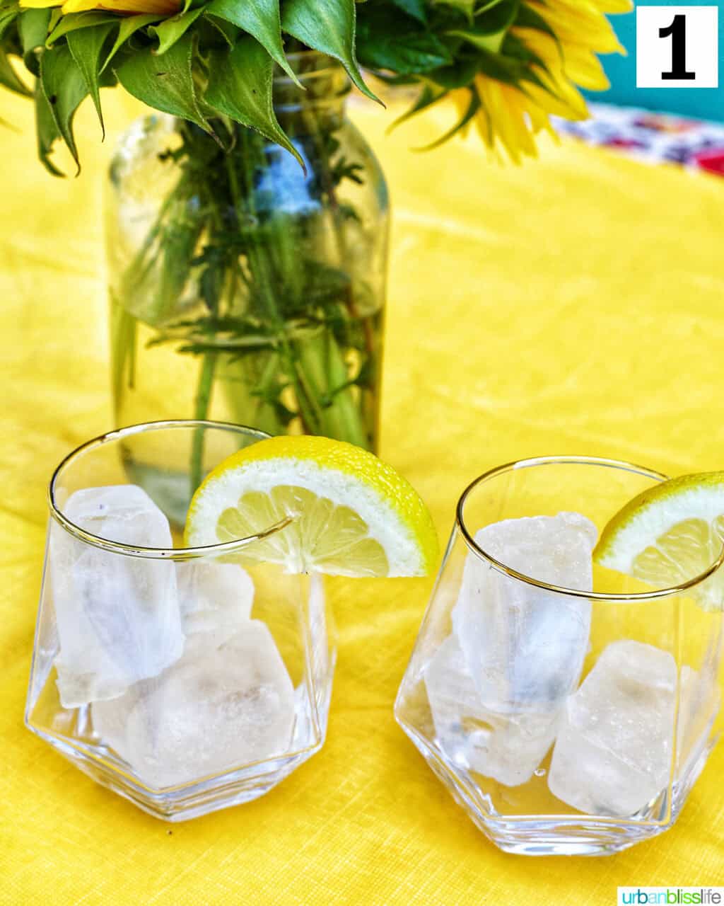 two glasses of ice.