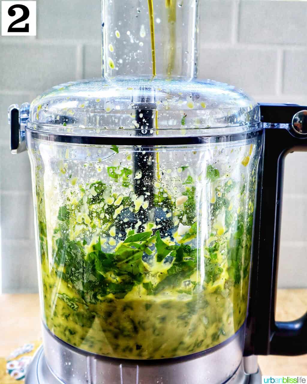 pesto ingredients in a food processor.
