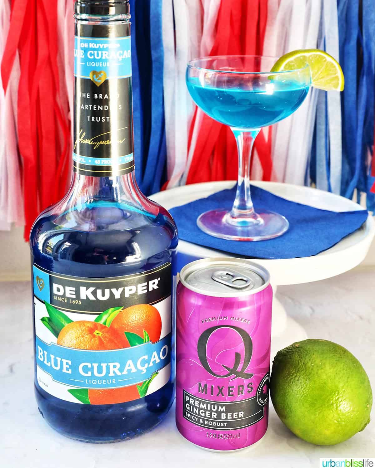 ingredients to make blue wave cocktails.