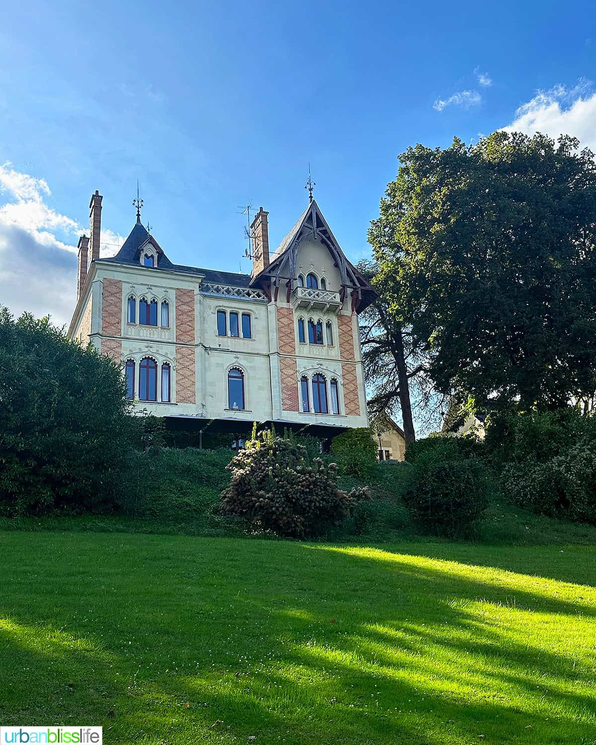 exterior back lawn at Chateau de Valcreuse in La Roche-Posay, France.