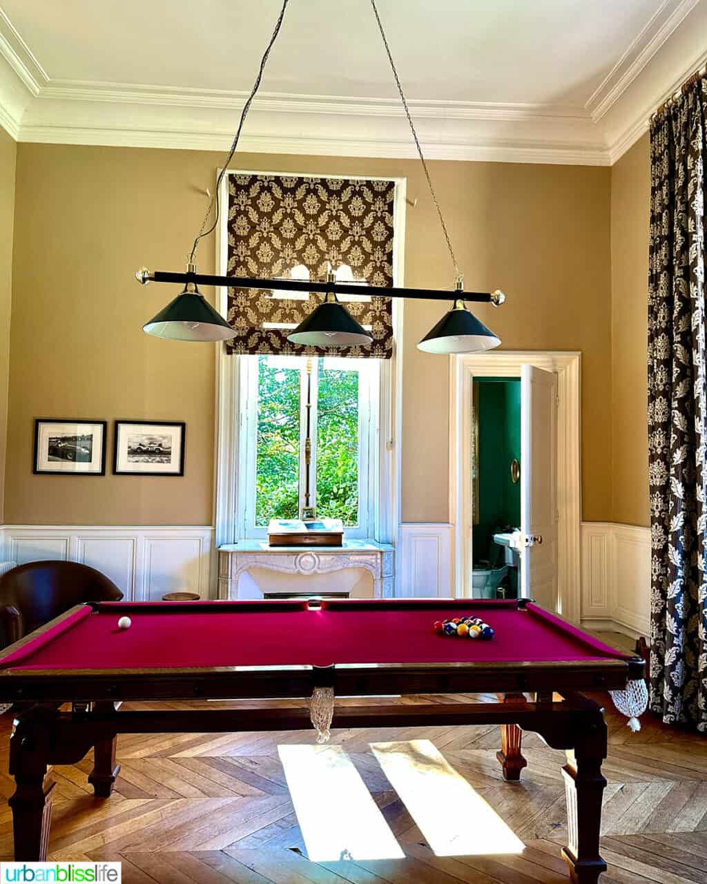 game room at Chateau de Valcreuse in La Roche-Posay, France.