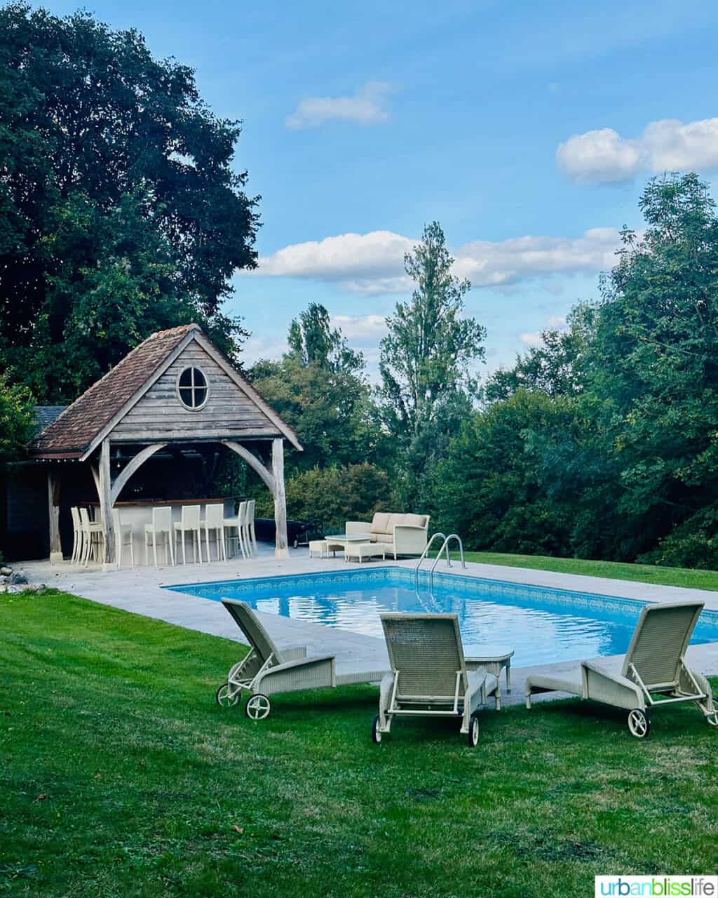 pool area at Chateau de Valcreuse in La Roche-Posay, France.