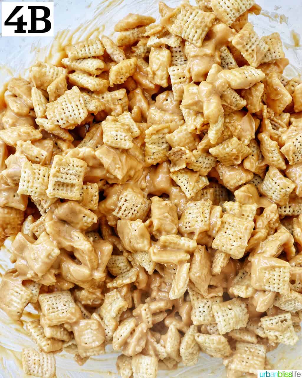 rice chex cereal with patriotic puppy chow mixture.