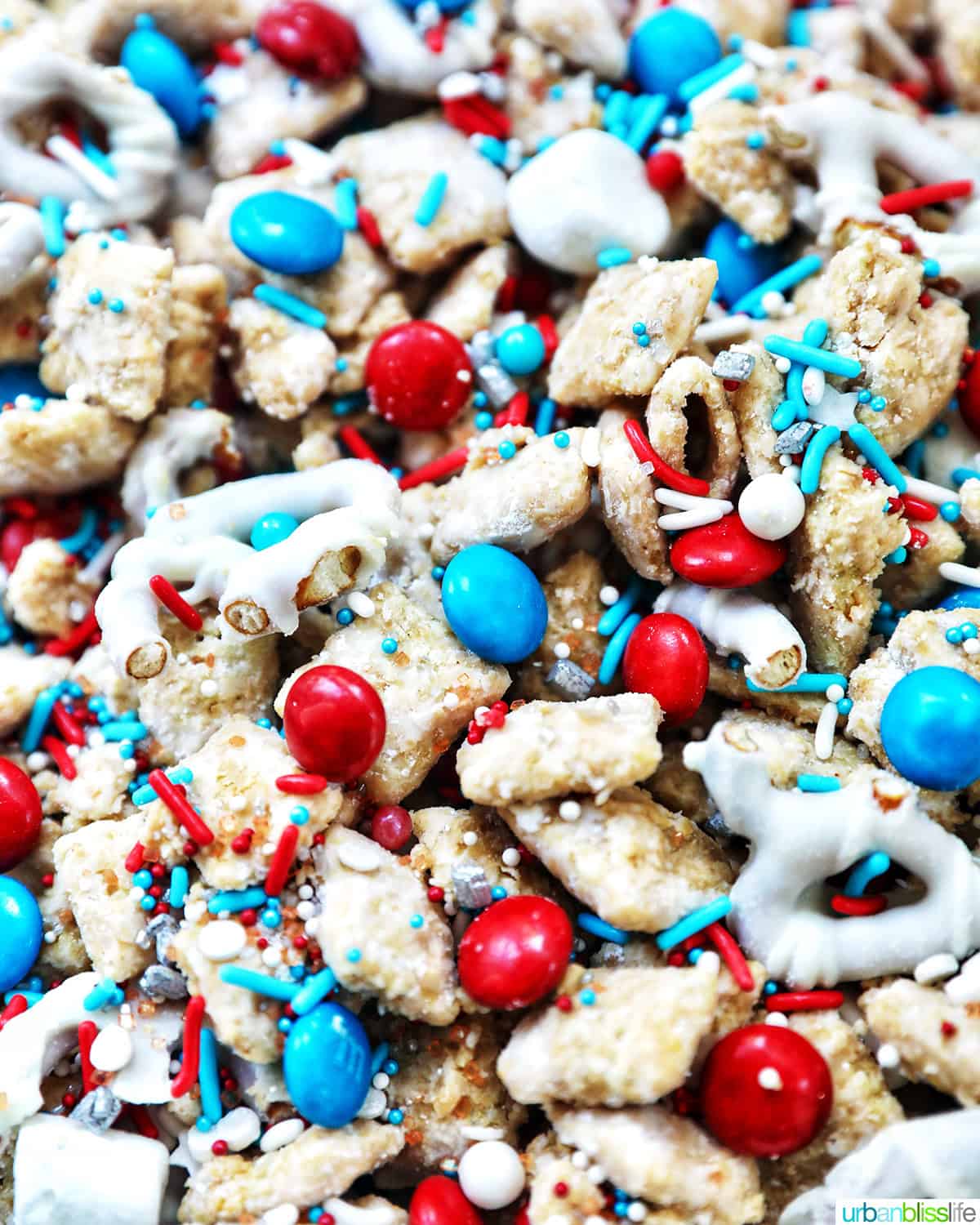 red, white, and blue patriotic puppy chow