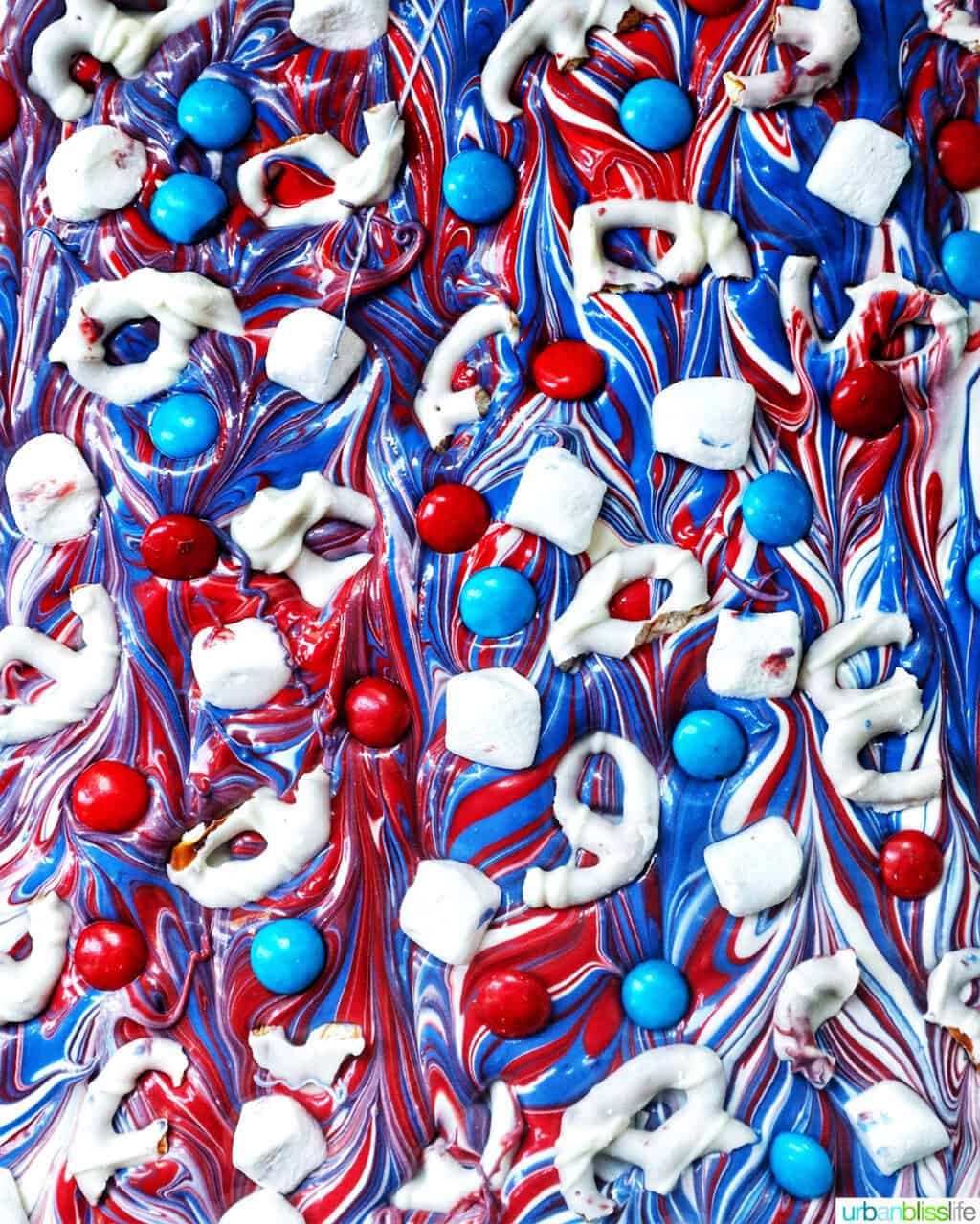 red, white, and blue bark.