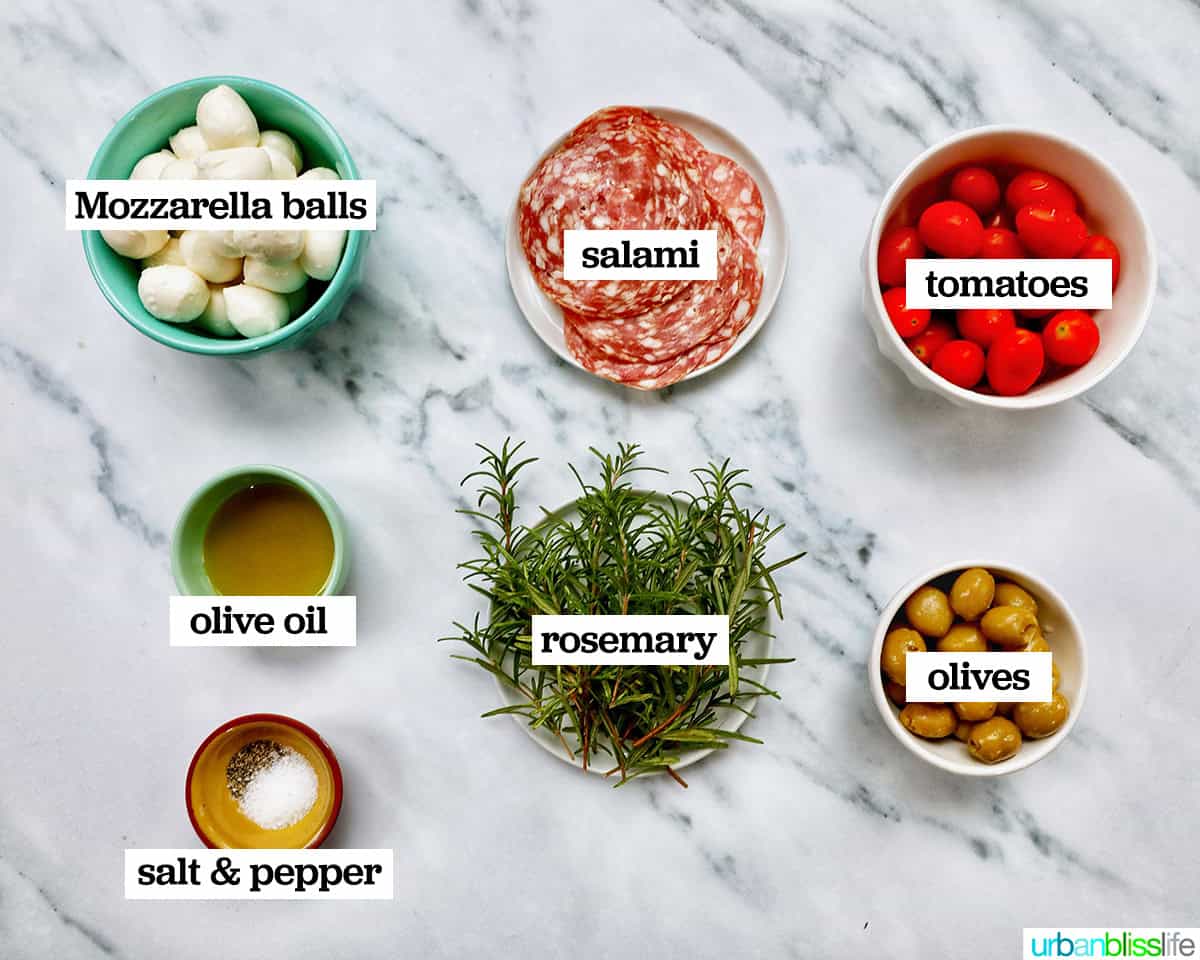 ingredients to make antipasto Christmas wreath appetizer.
