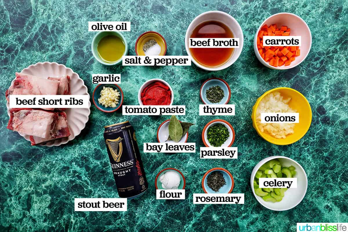 ingredients to make beer braised short ribs.