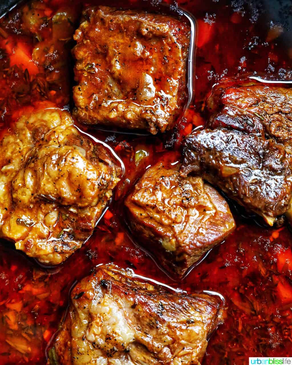 beef short ribs cooked in a Dutch oven.