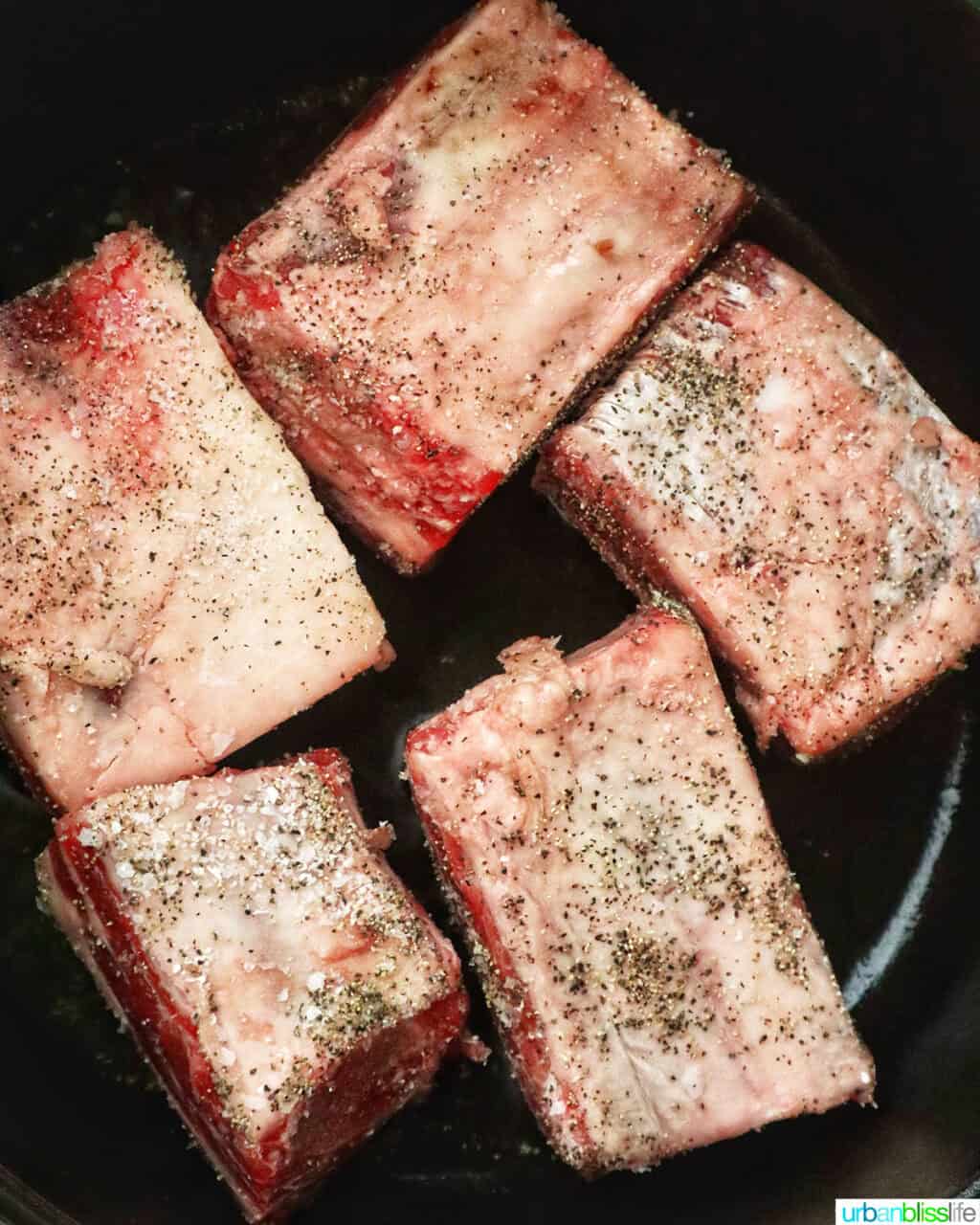 beef short ribs in a Dutch oven.
