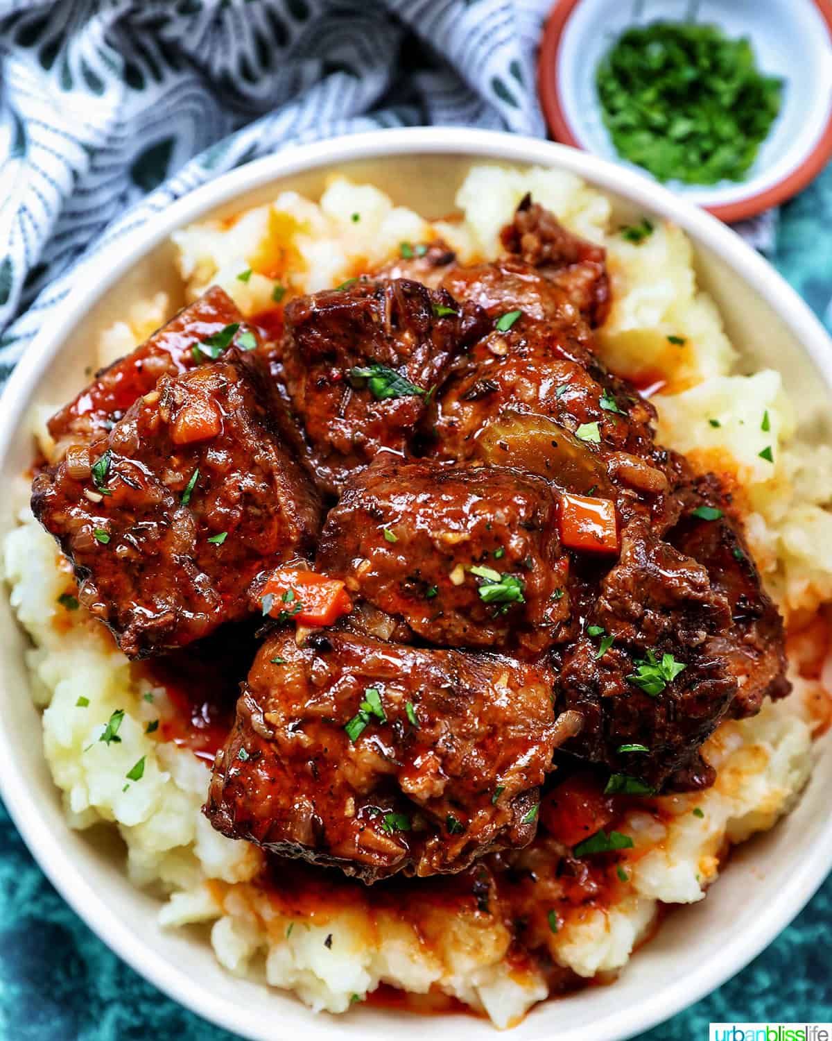 beer braised short ribs over mashed potatoes.