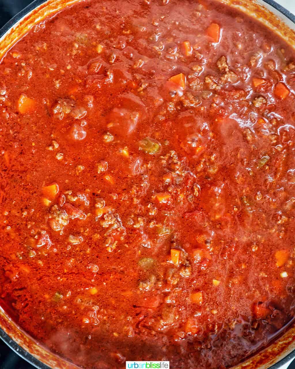 sauce cooking for lamb ragu pappardelle.