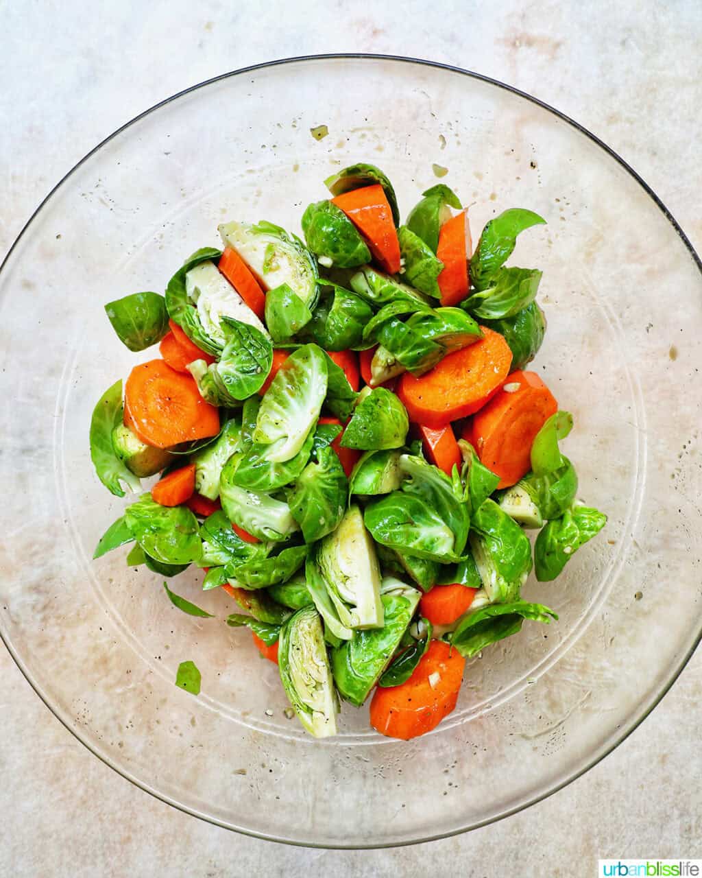 brussels sprouts and carrots in a bowl.