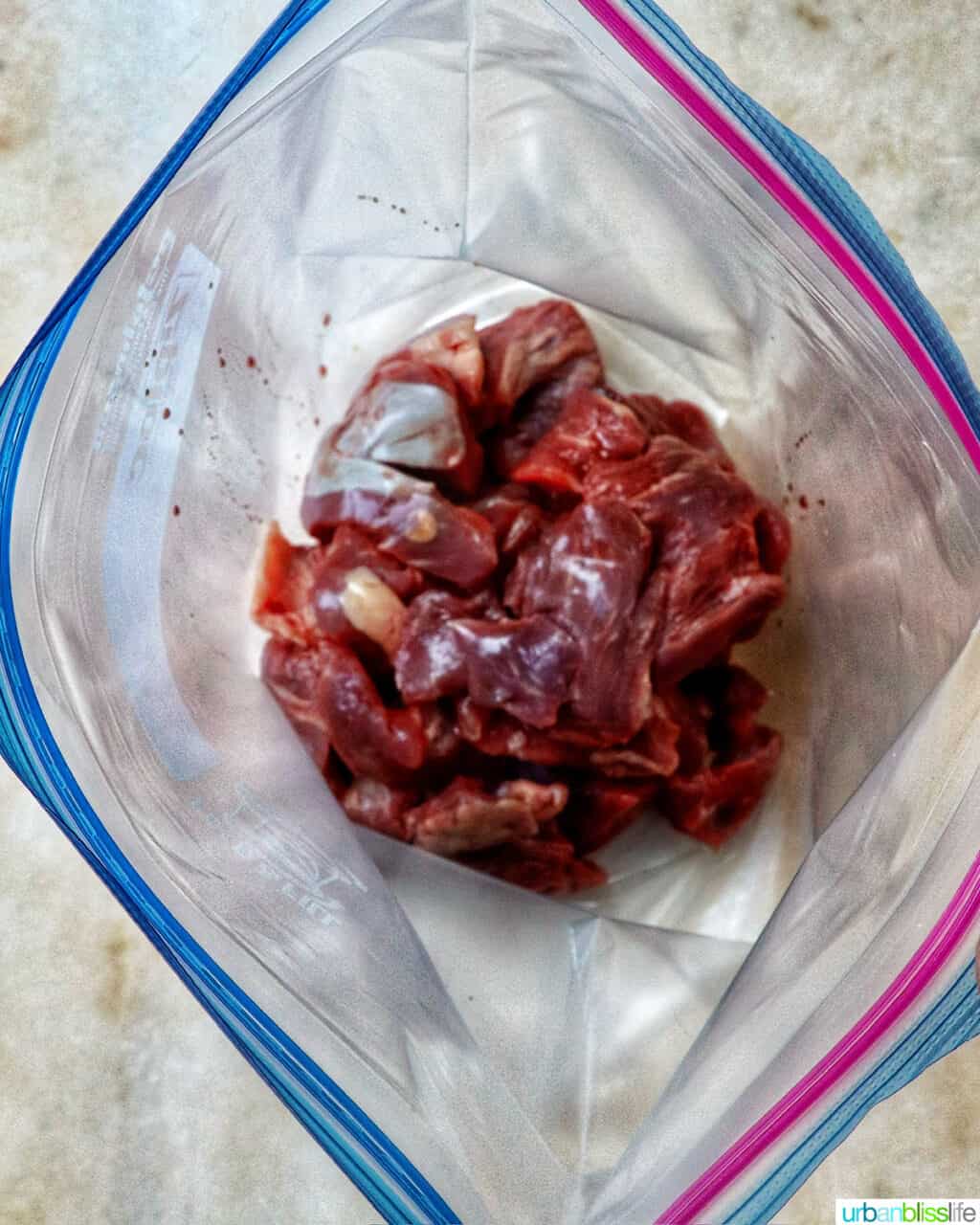 beef in a ziploc bag.