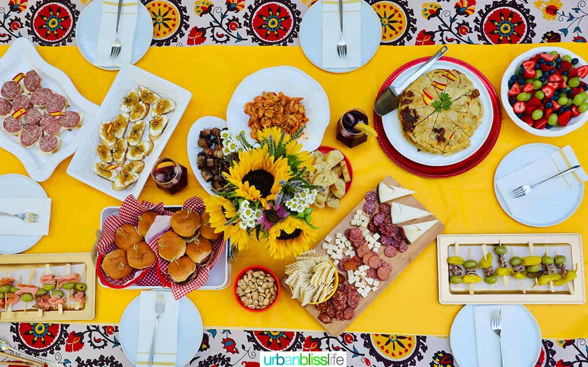 tablesetting for a Spanish pintxos and tapas party.