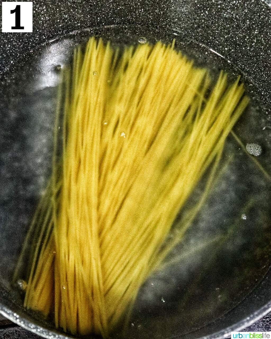 pasta in boiling water.