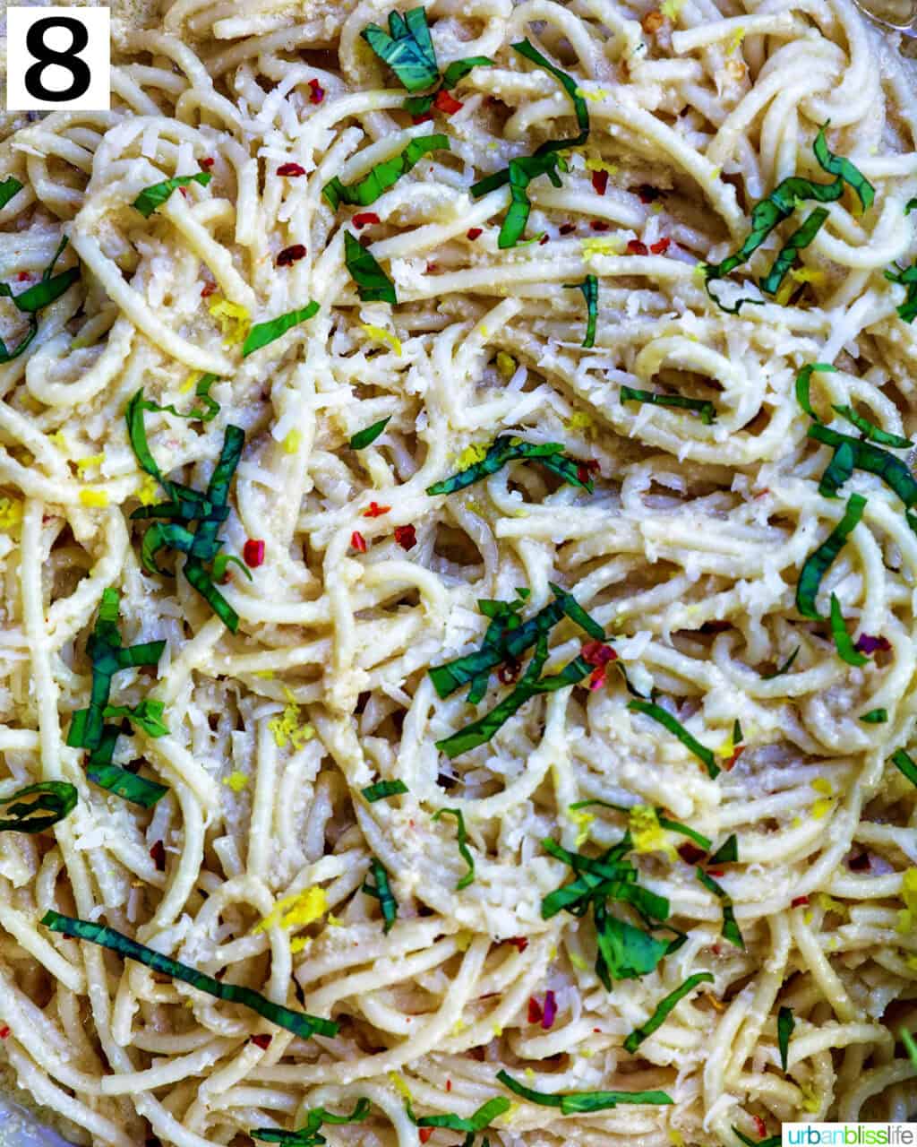 closeup of tahini pasta.