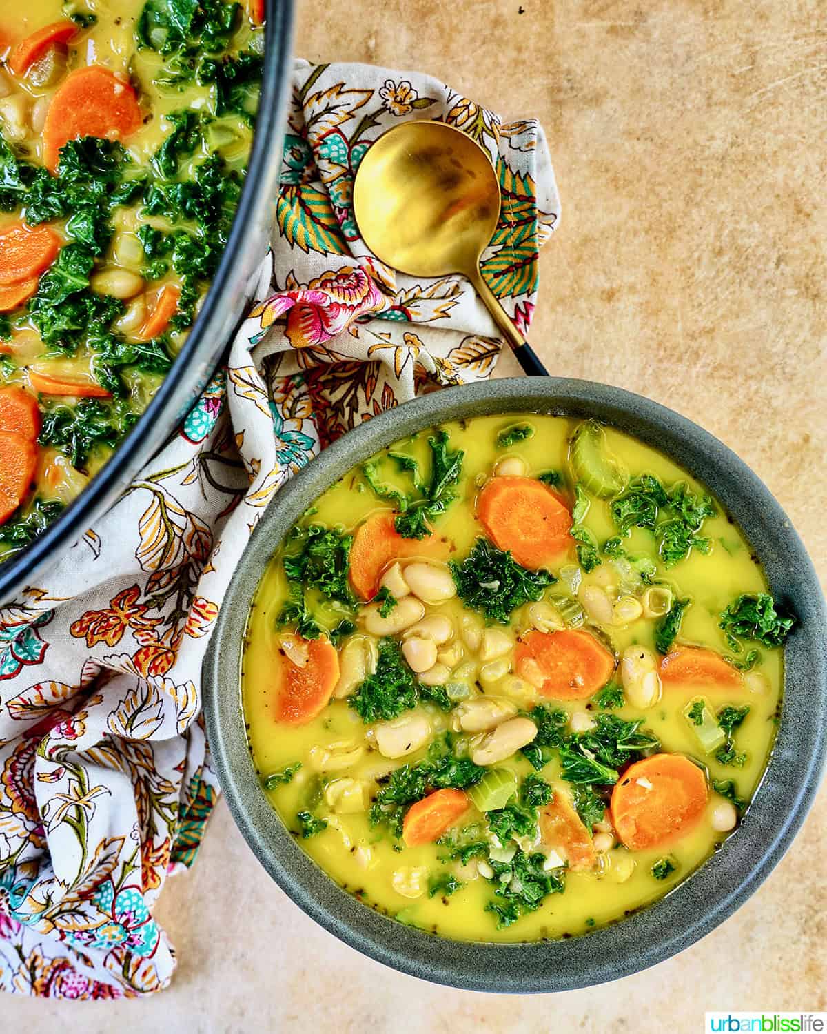 bowl of Tuscan kale and white bean soup.