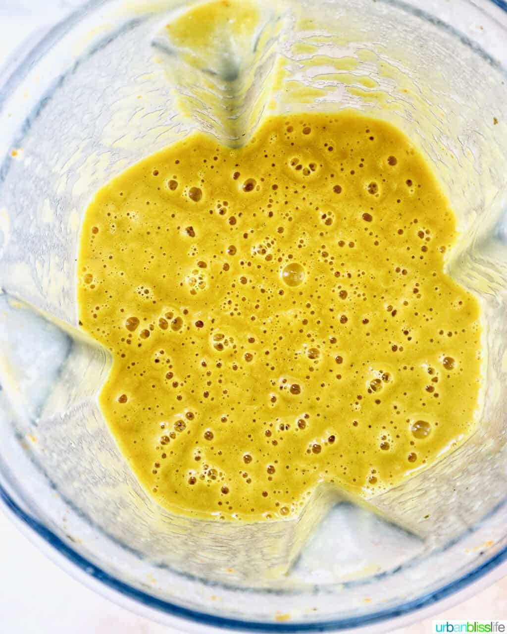 uscan kale and white bean soup blended in a blender.