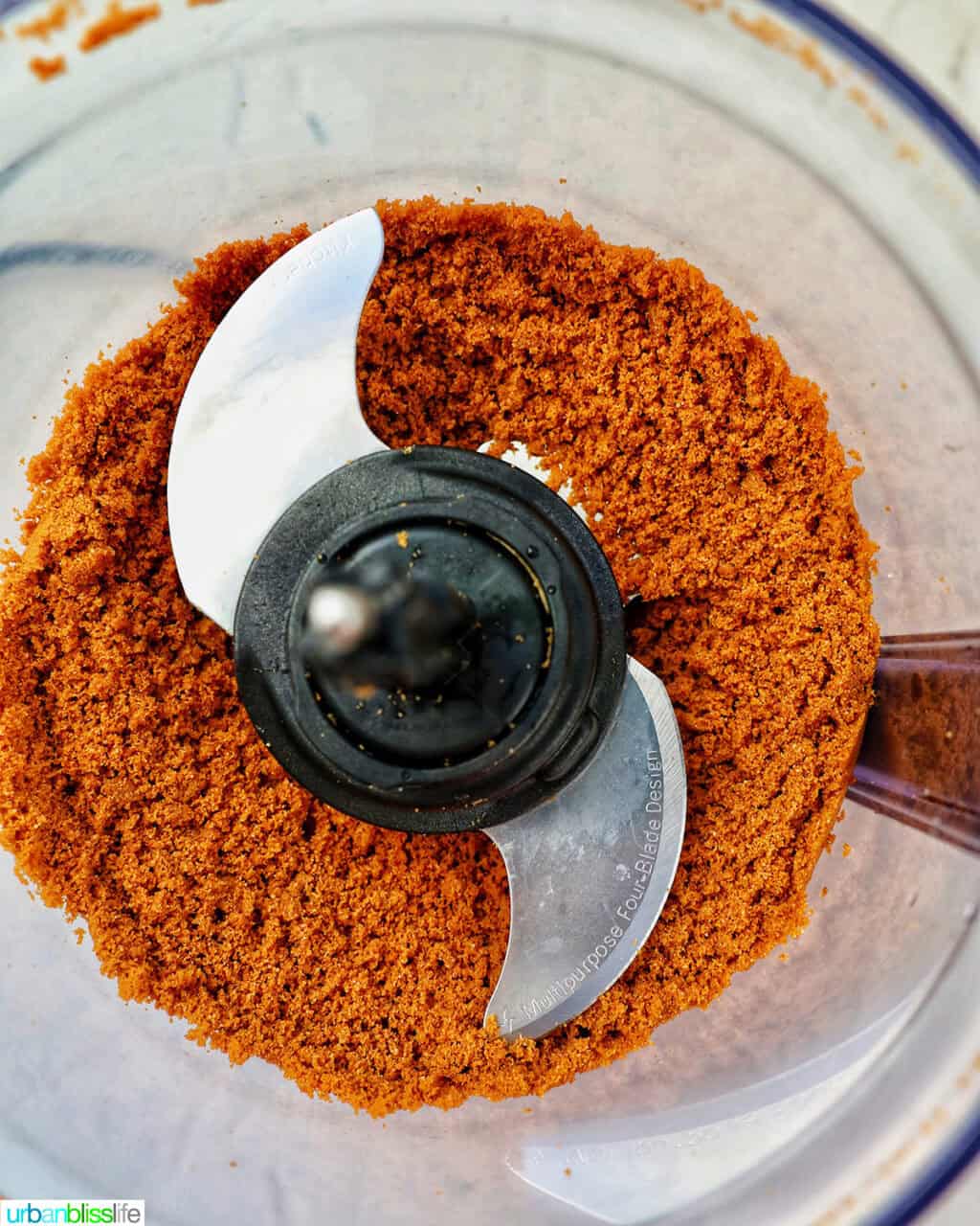 Biscoff cookies crumbled in a food processor.