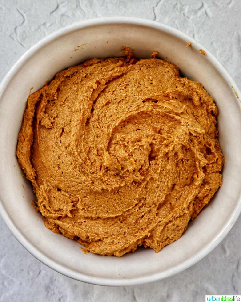 Biscoff truffle dough in a bowl.