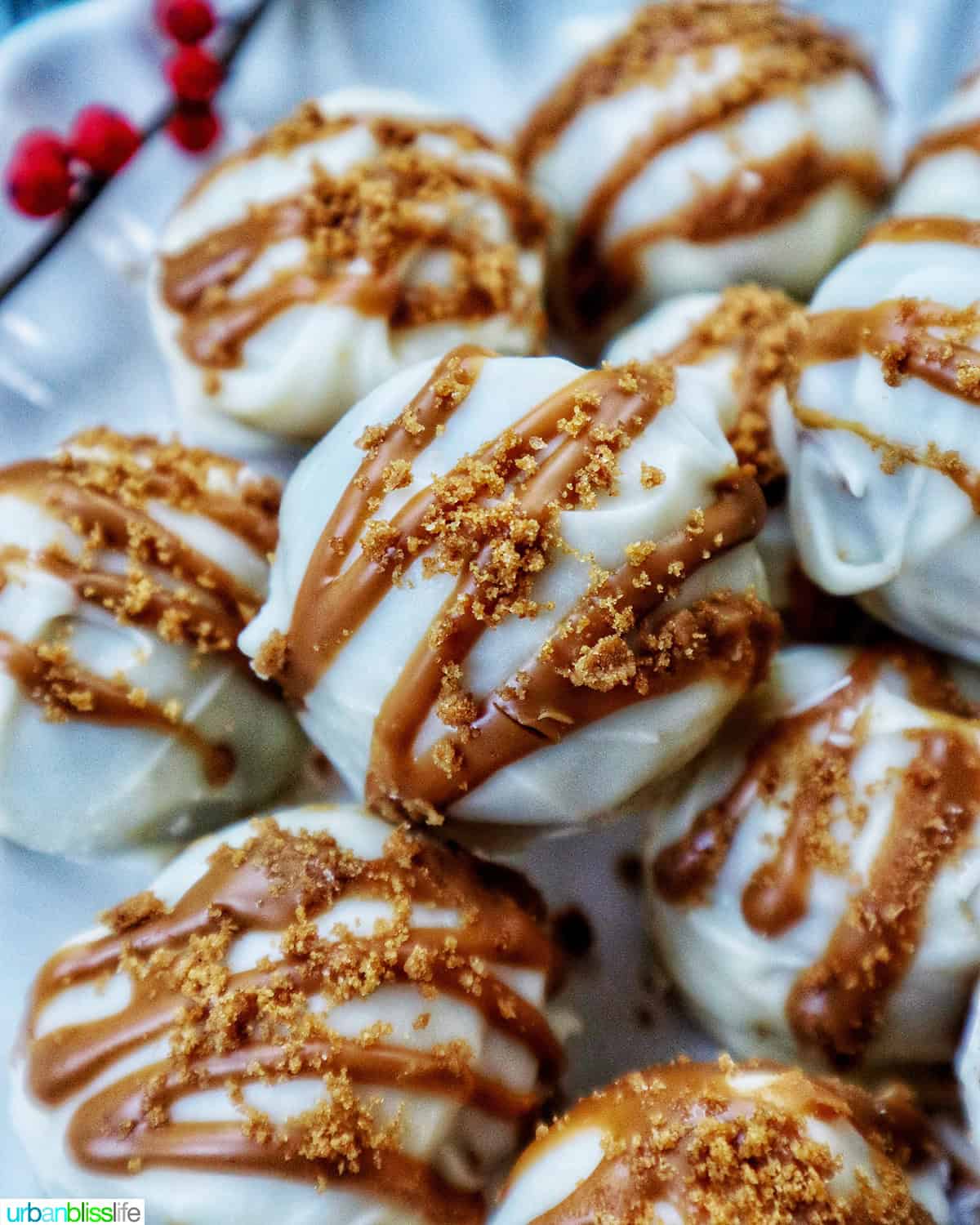 pile of Biscoff truffles on a plate