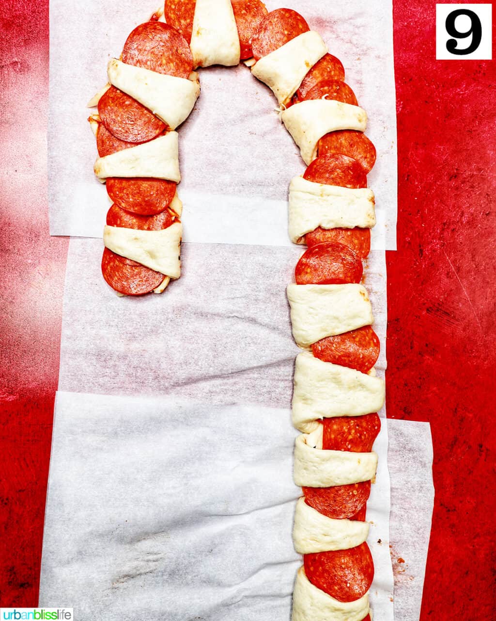 shaping candy cane pizza.