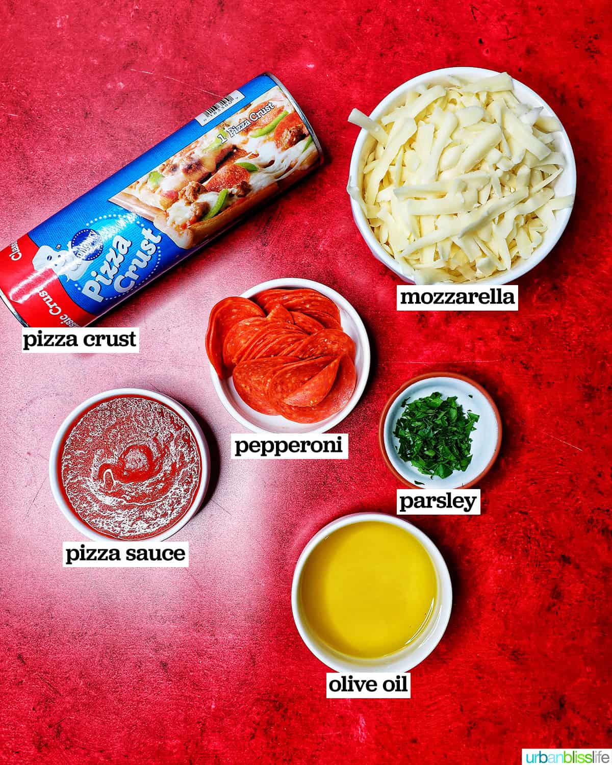 ingredients to make candy cane pizza.
