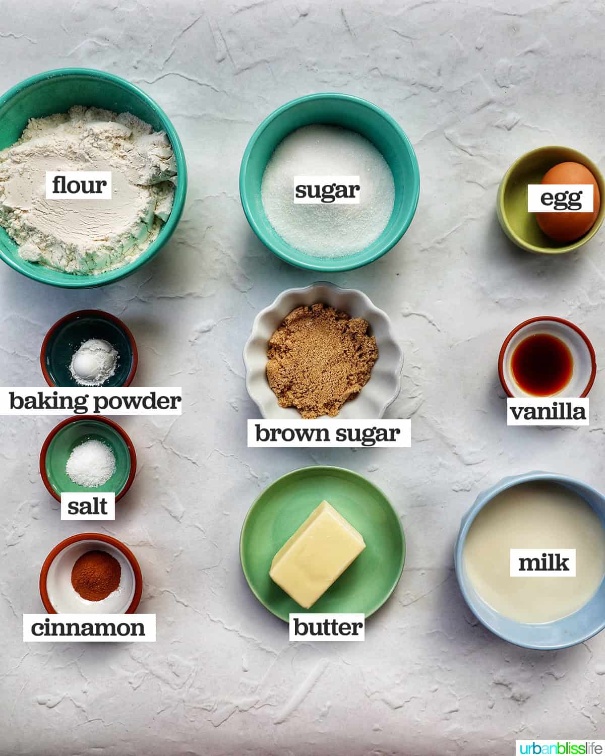 ingredients to make cinnamon cupcakes.