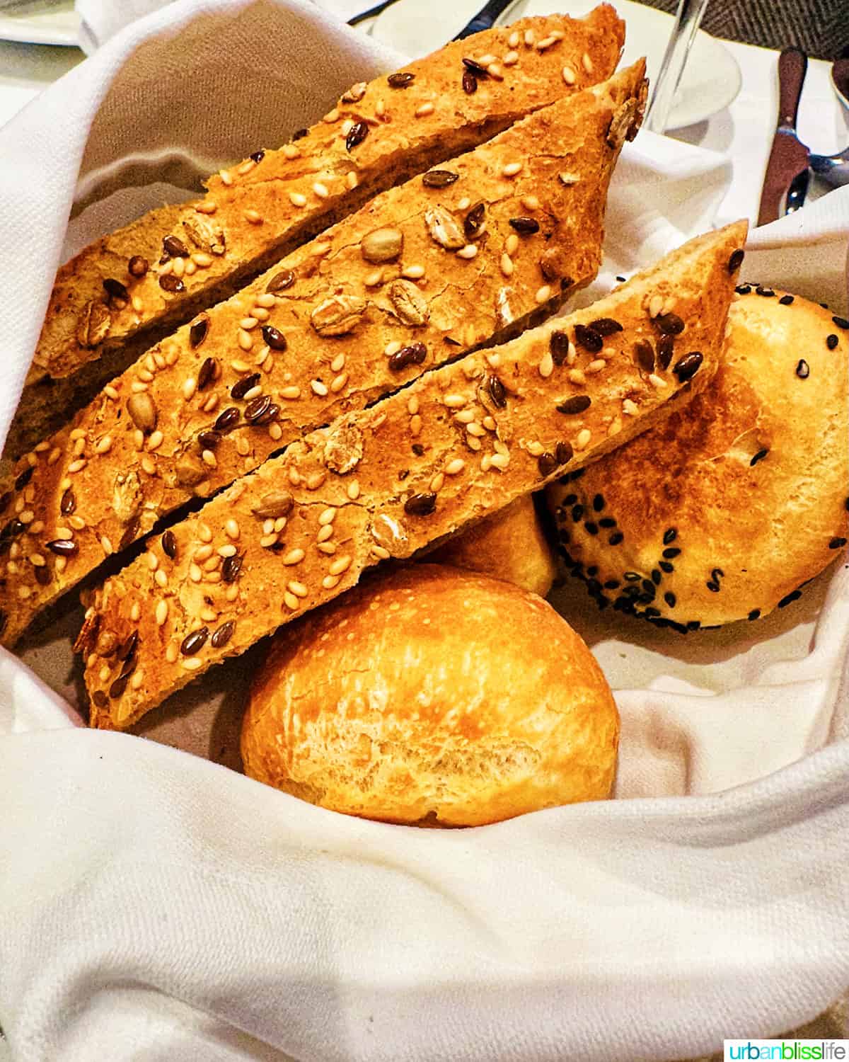 basket of fresh French breads on AmaWaterways river cruise.