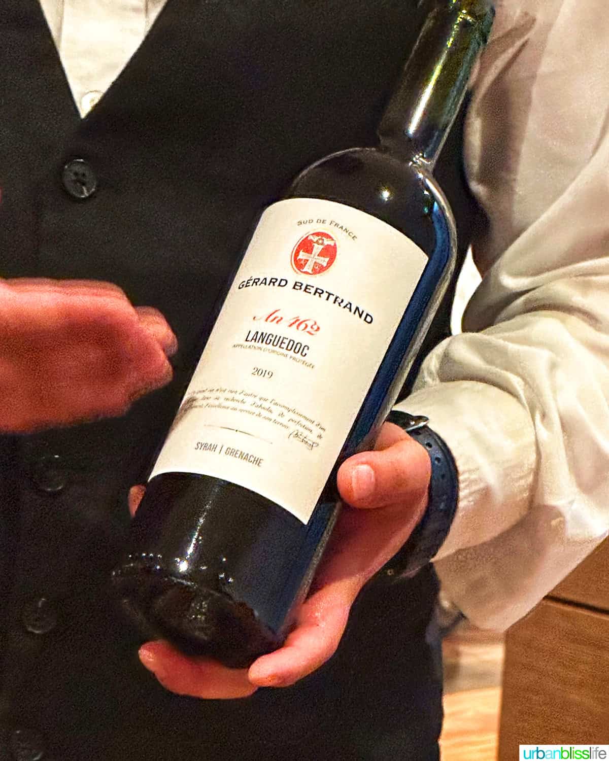 red wine bottle at Chefs Table restaurant on AmaKristine AmaWaterways river cruise.
