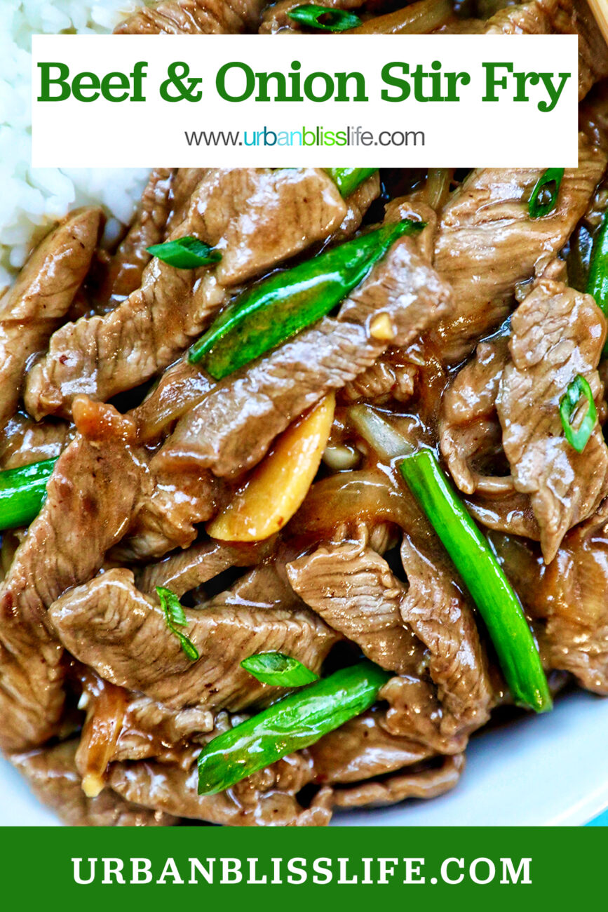 bowl of beef and onion stir fry.