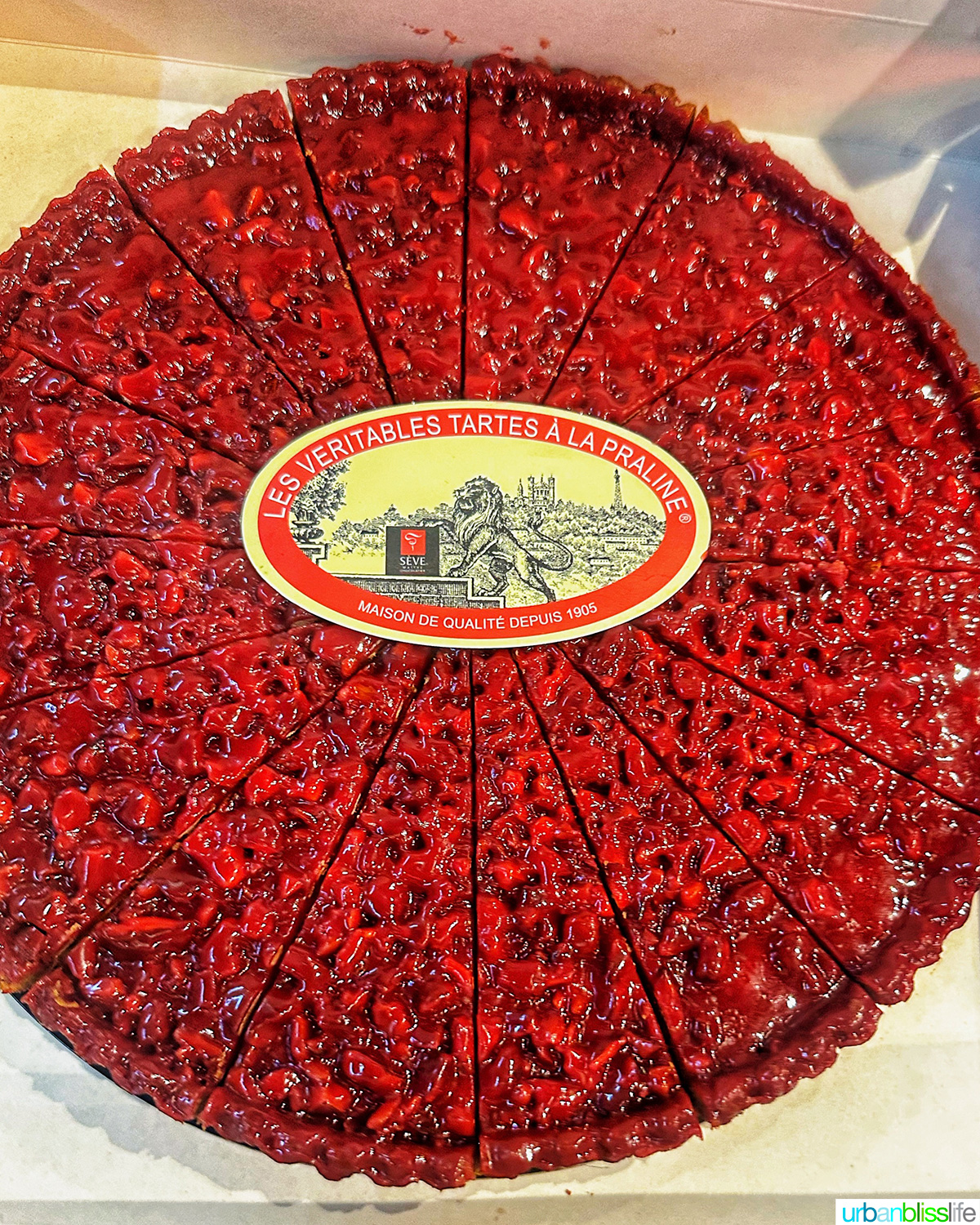 pink praline tart from Lyon - tarte aux pralines