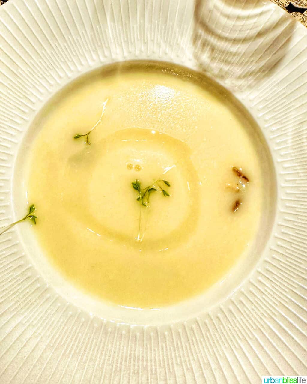 cauliflower velouté at Chef's Table dinner on AmaWaterways river cruise.