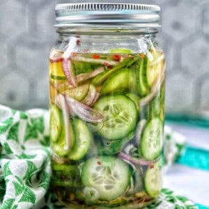 jar of Asian pickled cucumbers.