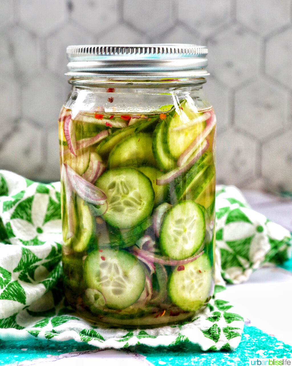 jar of Asian pickled cucumbers.