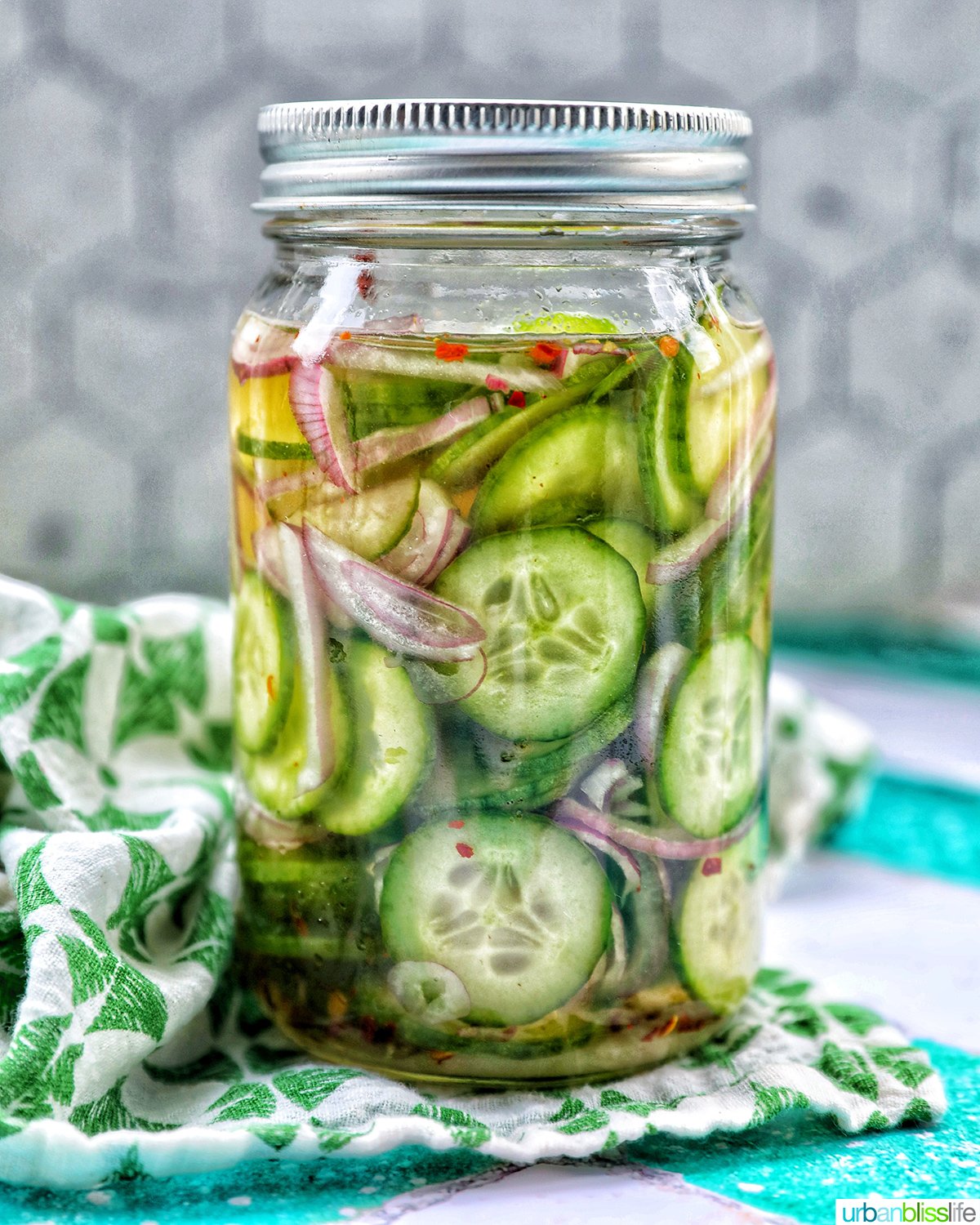 jar of Asian pickled cucumbers.