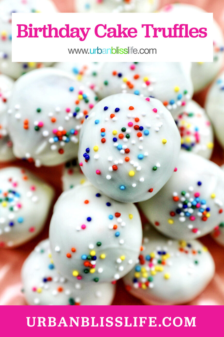 plate of colorful birthday cake truffles.