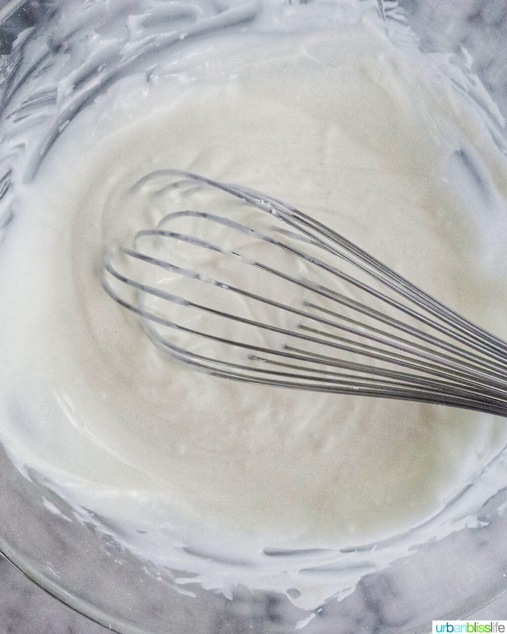 whisk and melted white chocolate.