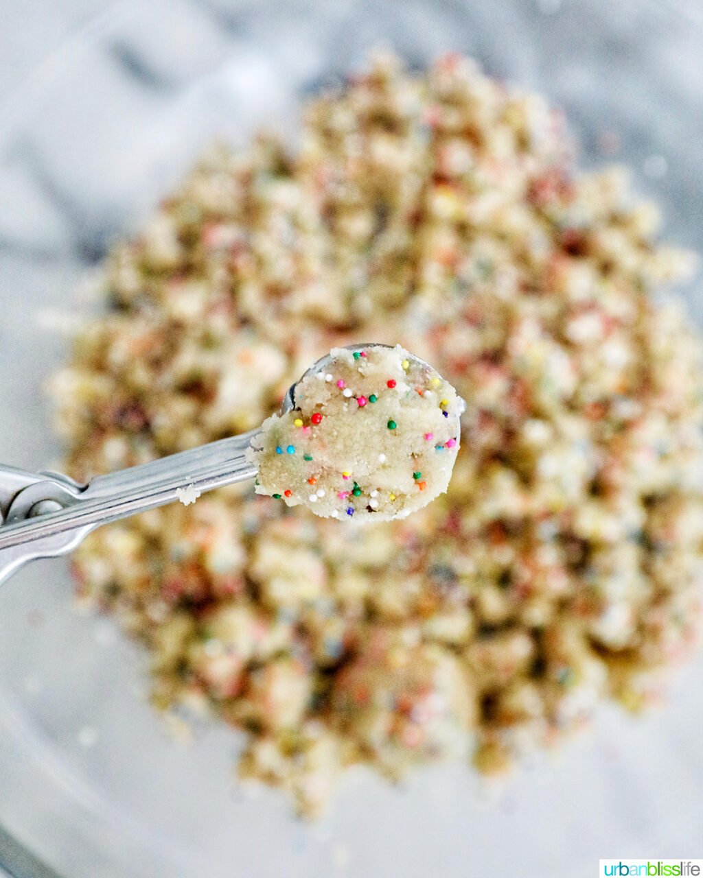 scoop of birthday cake truffle dough.