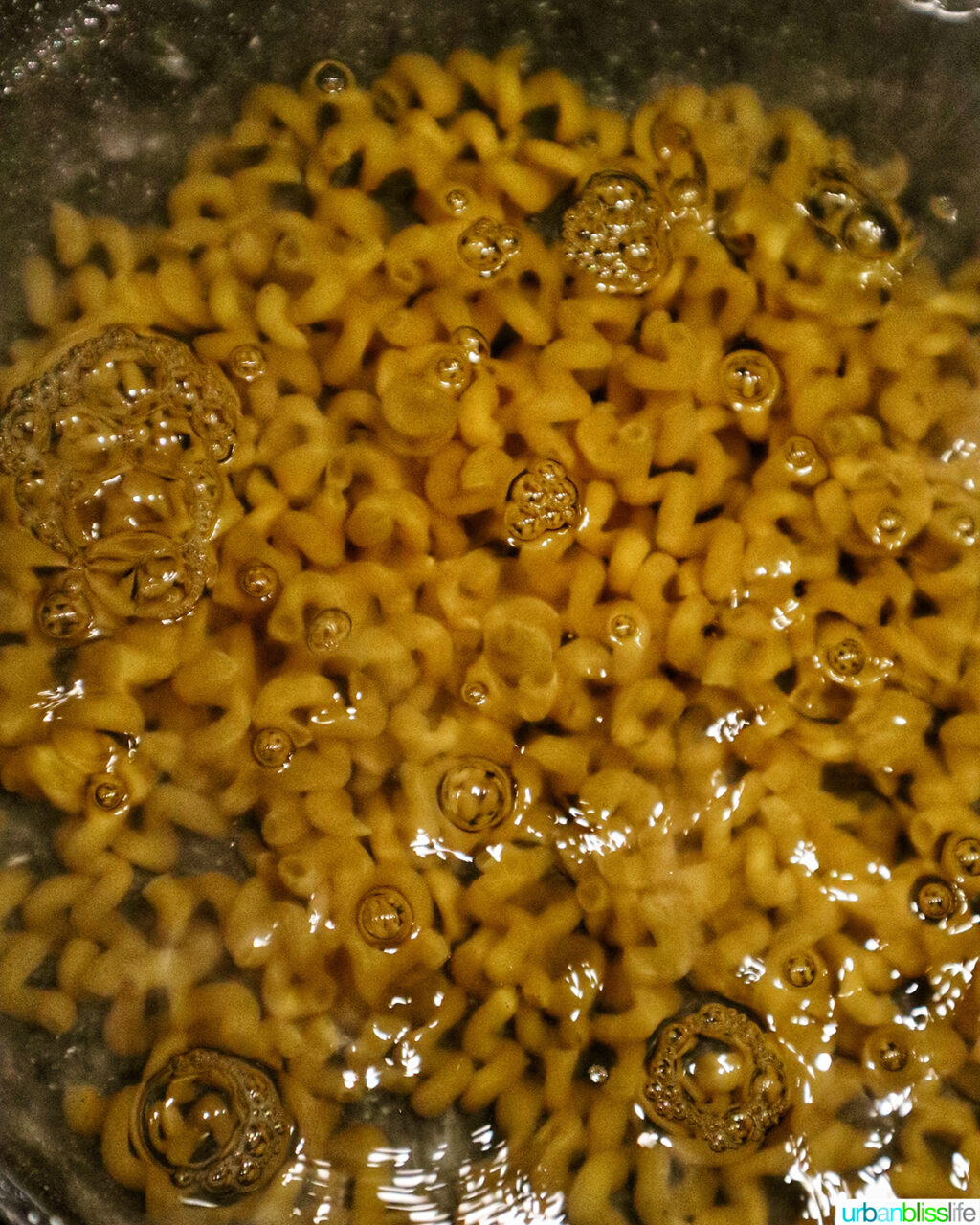 pasta in boiling water.