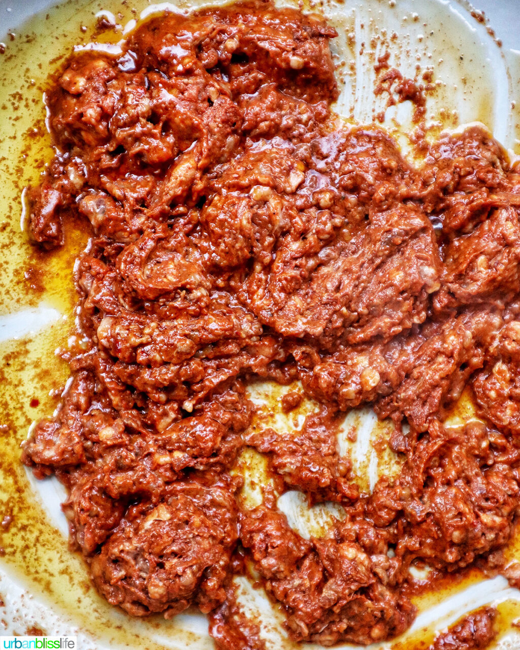 ground chorizo in a pan.